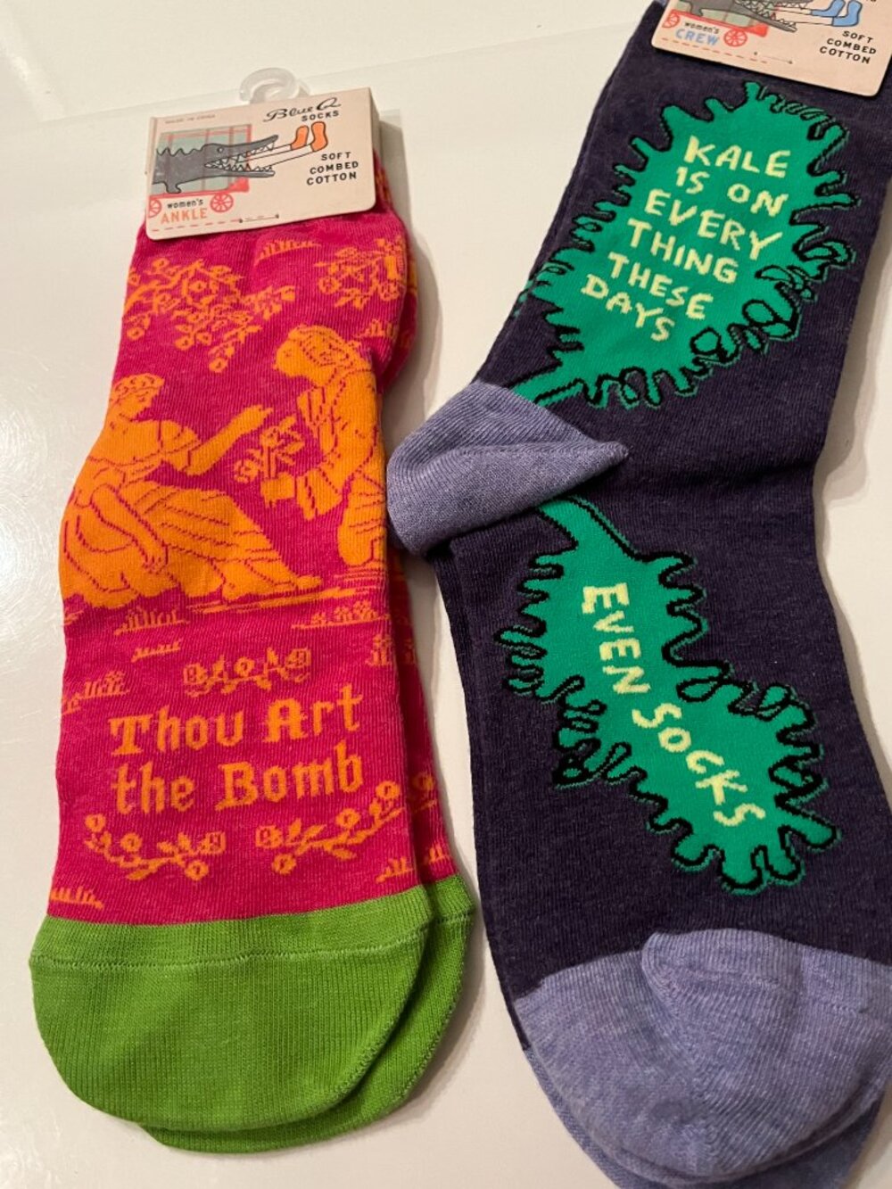 Funny Women Crew Socks from Blue Q Kale and  Art The Bomb (two Pairs)‎ (NEW)